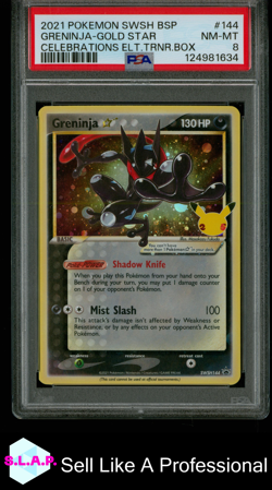 GRENINJA-GOLD STR CELEB ELT.TRNR.BOX POKEMON SWSH BLCK STR PRM 2021 144 PSA 8 - Image 1