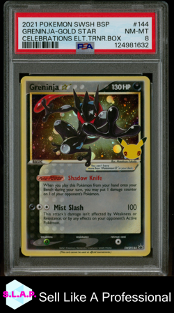 GRENINJA-GOLD STR CELEB ELT.TRNR.BOX POKEMON SWSH BLCK STR PRM 2021 144 PSA 8 - Image 1