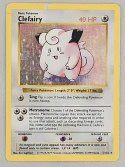 Clefairy 5/102 - Base Set - Shadowless - Holo - Pokemon Card - HP Heavy Played - Image 1