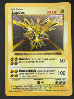 Zapdos 16/102 Holo Base Set Shadowless Holo Moderate Play Pokemon - Image 1