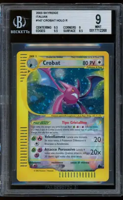 2003 Pokemon Crystal Crobat Skyridge Holo Rare Italian #147 BGS 9 MINT - Image 1