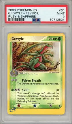 Pokemon Card Grovyle 31/109 Reverse Holo Ruby & Sapphire PSA 9 MINT - Image 1