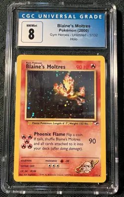 Pokemon TCG Blaine's Moltres Gym Heroes Holo Card 1/132 Unlimited Rare CGC 8 - Image 1