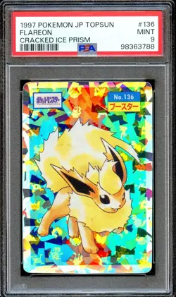 PSA 9 Flareon #136 TOPSUN Cracked Ice PRISM Holo 1997 Japanese Pokemon Card MINT - Image 1