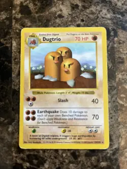 Pokemon Card Dugtrio Shadowless Base Set Rare 19/102 Excellent - Image 1