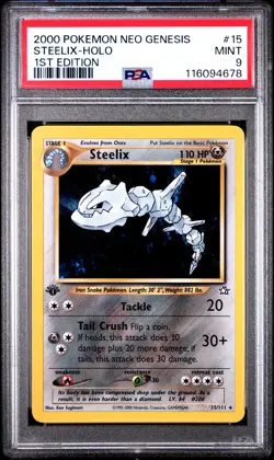 Steelix-Holo 1st Edition Pokemon Neo Genesis 1st Edition 15 NM PSA MINT 9 Swirl - Image 1