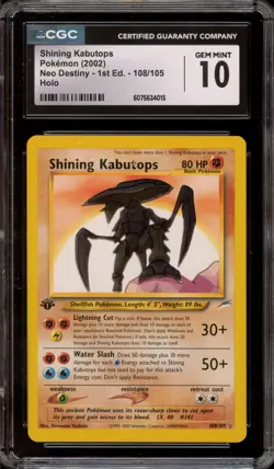 Pokemon Shining Kabutops Neo Destiny 1st Edition Holo Secret Rare #108 CGC 10 - Image 1