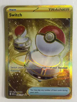Pokemon TCG 151 Gold Hyper Rare Switch 206/165 Near Mint - Image 1