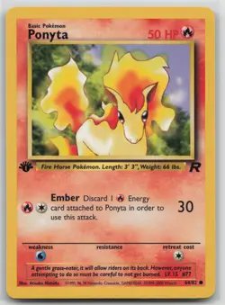 1st Edition Vintage Pokemon Card Ponyta Common Team Rocket 64/82 VLP - Image 1