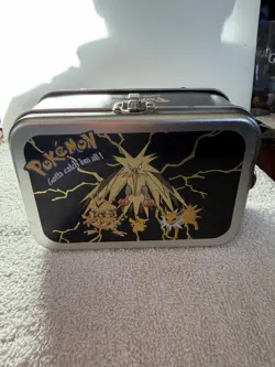 Vintage Pokemon Lunch Box Metal Tin Zapdos Pikachu Jolteon Card Box - Image 1
