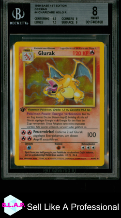CHARIZARD HOLO R 1999 POKEMON BASE 1ST EDITION GERMAN 4 BGS 8 - Image 1