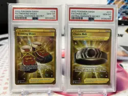 PSA 10 Pokemon TCG ASR Lot of 2 Secret Rare Trekking Shoes 215 Choice Belt 211💎 - Image 1