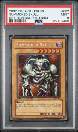 2002 Yu-Gi-Oh! Summoned Skull BPT-002 Secret Rare Reverse Foil Error PSA 9 - Image 1