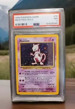 1999 Mewtwo Holo Pokemon Card Base Set 10/102 PSA 7 NM Graded - Image 1