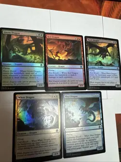 MTG AFR Foil Dragon Lot - Red, Green, Blue, White & Black Dragons-5 Card Set Nm - Image 1