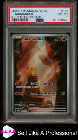 CHARMANDER ILLUSTRATION RARE POKEMON MEW EN-151 2023 168 PSA 8 - Image 1