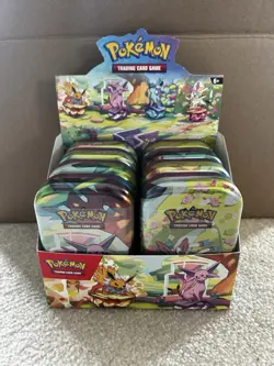 Pokemon Prismatic Evolutions Mini Tin Display Box Full Set 8 Tins Seals Tins - Image 1