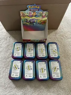 Pokemon Prismatic Evolutions Mini Tin Display Box Full Set 8 Tins Seals Tins - Image 5