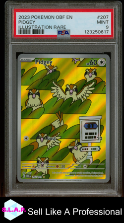 PIDGEY ILLUSTRATION RARE POKEMON OBF EN-OBSIDIAN FLAMES 2023 207 PSA 9 - Image 1