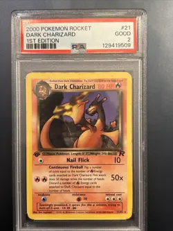 2000 POKEMON ROCKET 1ST EDITION #21 DARK CHARIZARD PSA 2 - Image 1
