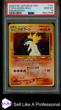 TYPHLOSION-HOLO PREMIUM FILE POKEMON JAPANESE NEO PROMO 1999 157 PSA 10 - Image 1