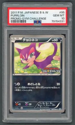 Pokemon Cards - PSA 10 Purrloin 095/BW/P - JPN Gym Challenge Promo - GEM MT - Image 1