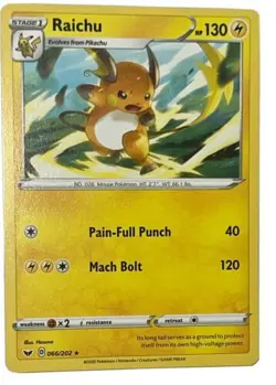 Raichu 066/202 Sword & Shield Base Set Regular Rare Pokemon Card - Image 1