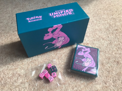 Pokemon Unified Minds Elite Trainer Box Mewtwo Mew Card Sleeves 65 + Dice ETB - Image 1