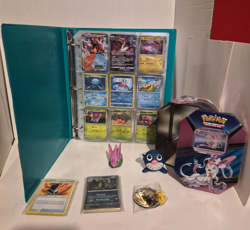 Pokemon Huge Lot Of Binder Storage Tin Collection 180+ Cards W/ 48 Holos & More - Image 1