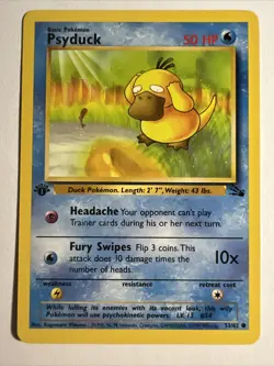Psyduck 53/62 Fossil 1st Edition WOTC Pokemon Card 1999 Vintage NM - Image 1