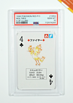 Pokemon PSA 10 Moltres #146A 4 Of Clubs Red Playing Card Poker 1996 Japanese - Image 1