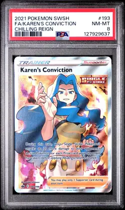 2021 POKEMON FULL ART Karen's Conviction Chilling Reign #193 PSA 8 NM-MT (63) - Image 1
