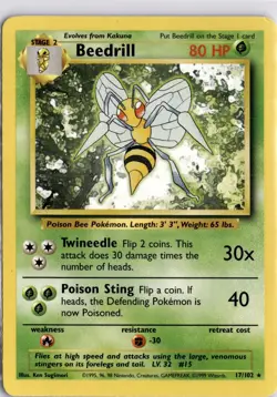 Pokemon TCG Beedrill 17/102 Base Set Unlimited Rare Trading Card TCG - Image 1