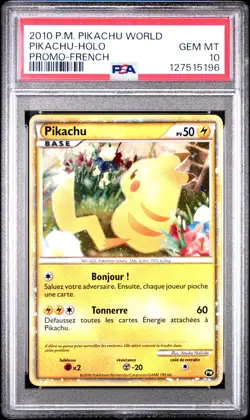 Pokemon TCG Pikachu World Collection 2010 French PSA 10 Holo Promo Card Hello - Image 1