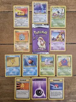NM 12 Base Set 2 Cards Empty/Opened Base Set 2 Pidgeot Booster Pack Wrapper - Image 1