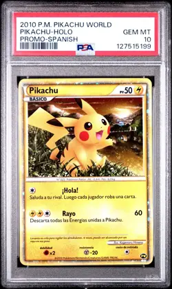 Pokemon TCG Pikachu World Collection 2010 Spanish PSA 10 Holo Promo Card Hello - Image 1