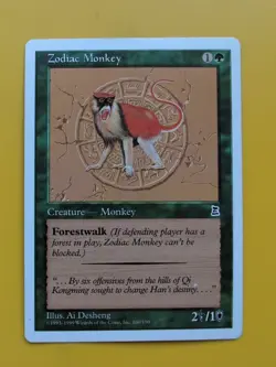 Zodiac Monkey creature Portal Three Kingdoms. Vintage P3K MTG Card. - Image 1