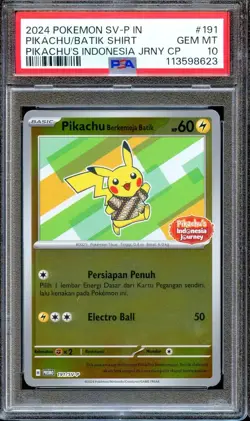 PSA 10 Pikachu 191/SV-P Reverse Holo Batik Indonesia Journey Promo Pokemon Card - Image 1