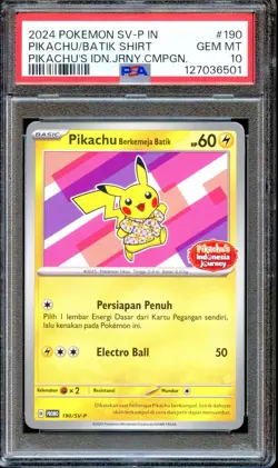 PSA 10 Pikachu Berkemeja Batik 190/SV-P Indonesia Journey Promo Pokemon Card P - Image 1