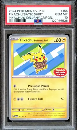 PSA 10 Pikachu Berkemeja Batik 155/SV-P Indonesia Journey Promo Pokemon Card B - Image 1