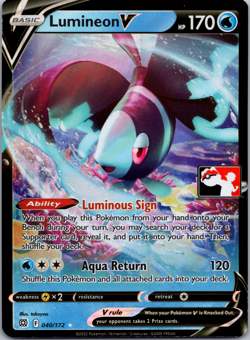 Pokemon Card Lumineon V 040/172 Ultra Rare Sword Shield Prize Pack Series 2 LP - Image 1