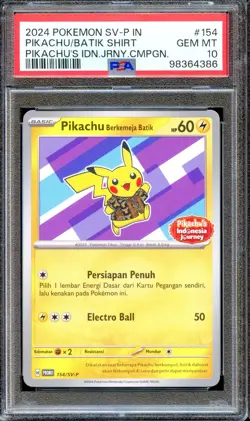 PSA 10 Pikachu Berkemeja Batik 154/SV-P Indonesia Journey Promo Pokemon Card P - Image 1