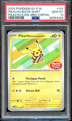 PSA 10 Pikachu Berkemeja Batik 101/SV-P Indonesia Journey Promo Pokemon Card G - Image 1