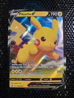 Pokemon TCG Sword & Shield Promo Pikachu v SWSH061 Holo Card Raw - Image 1