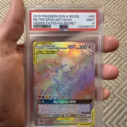 2019 Pokemon Sun And Moon Rainbow Moltres Zapdos Articuno GX Hidden Fates PSA 9 - Image 1