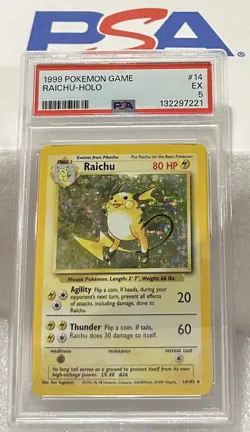 Raichu 1999 Pokemon Base Set Unlimited #14/102 Rare Holo PSA 5- Excellent - Image 1