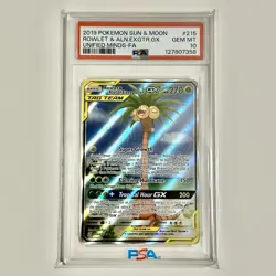 2019 Pokemon Unified Minds Rowlet & Alolan Exeggutor GX Full Art #215/236 PSA 10 - Image 1
