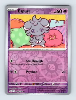 Espurr SV08: Surging Sparks Common Reverse Holo 084/191 NM/LP Pokemon Cards - Image 1
