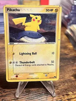 Pokemon Pikachu Holo Pop Series 5 Card 12/17 heavy played - Image 1