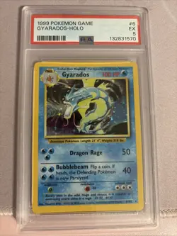 Pokemon TCG Gyarados Holo Rare Card Base Set 6/102 PSA 5 - Image 1